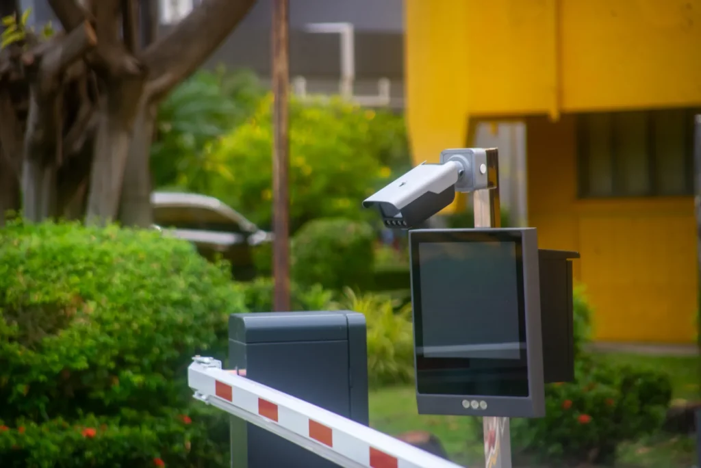 Automated parking lot entrance with security gate