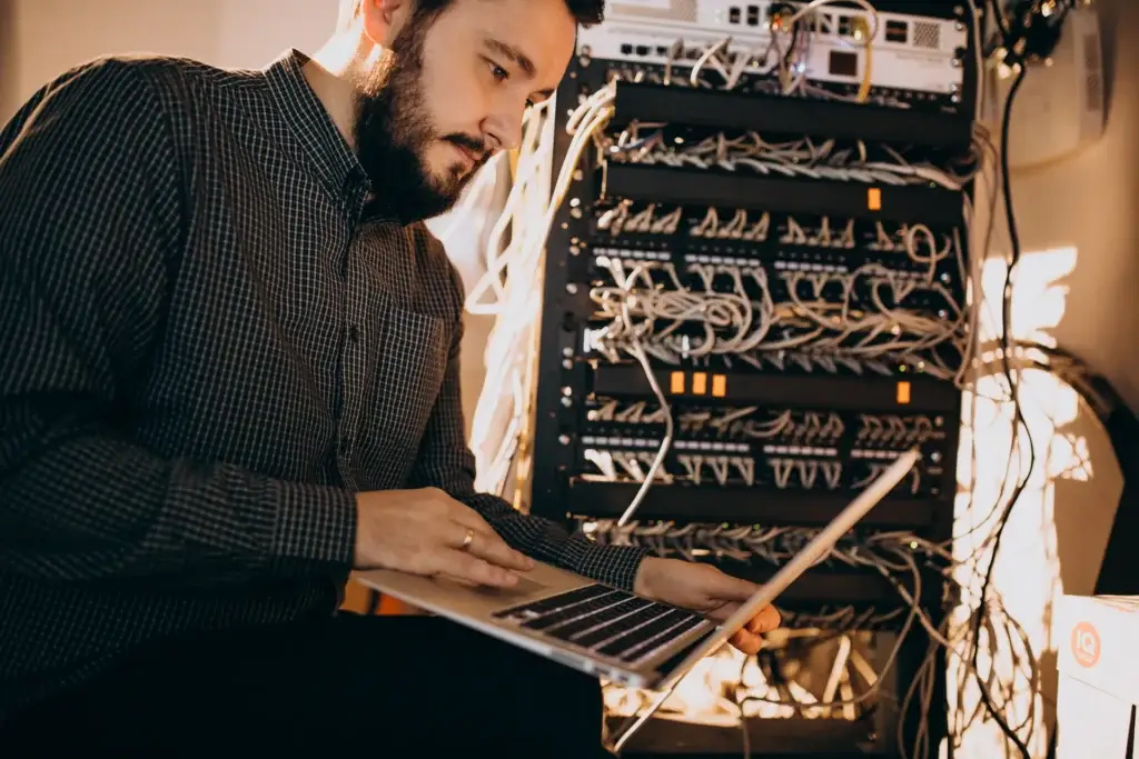Network engineer working on server and network infrastructure