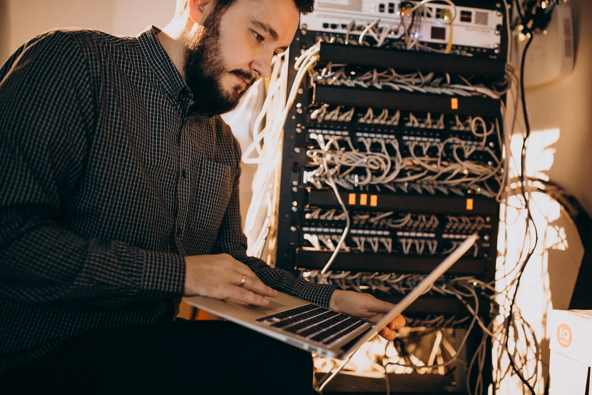 Network engineer working on server and network infrastructure